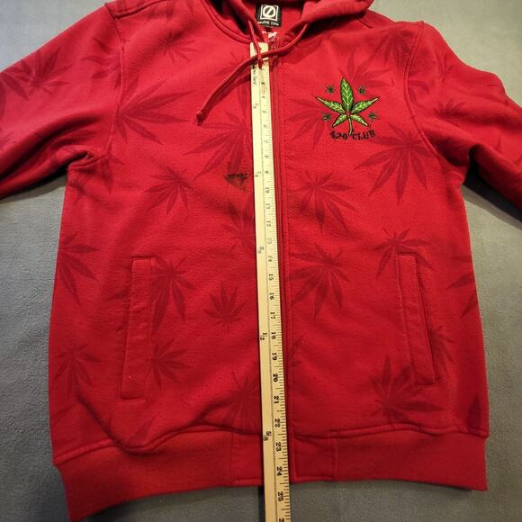 Fresh Kush Mens Large Red Full Zip Hoodie Embroidered All Over Print Sweatshirt - Picture 8 of 10